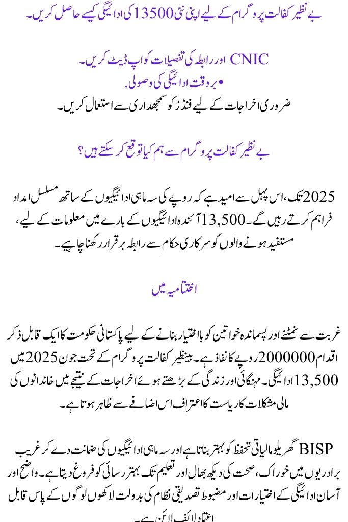 June 2025 New 13500 Payment Schedule for the Benazir Kafalat Program