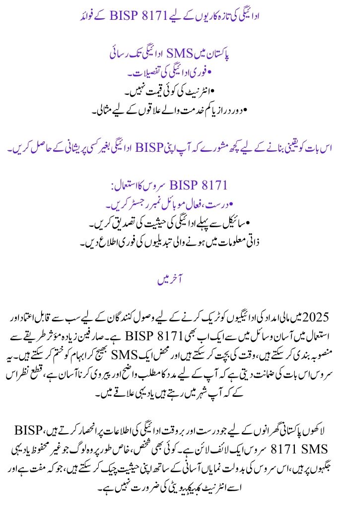 Payment Update for BISP 8171 2025: Methods for Verification