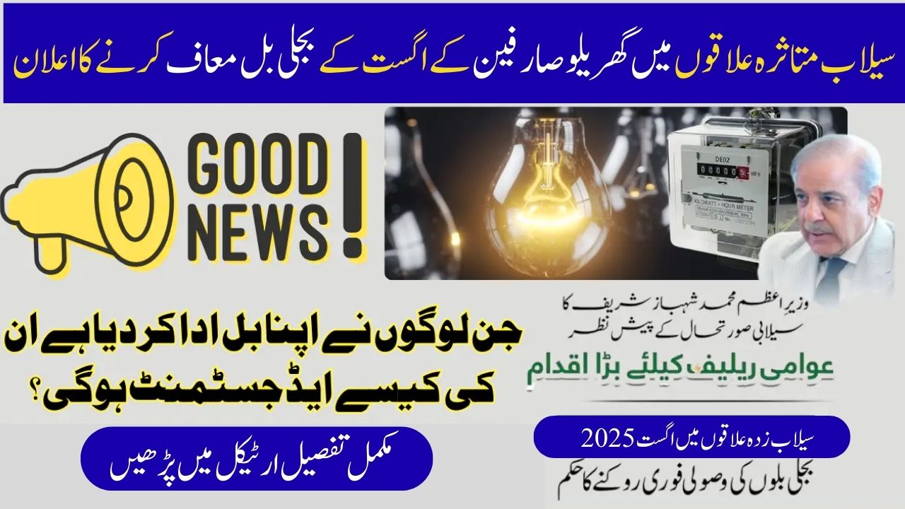 Good news! PM Shehbaz Sharif declared that households affected by flooding would not be charged for electricity in August 2025.